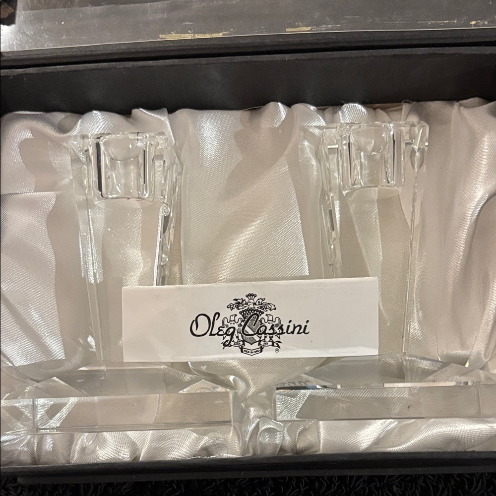 Oleg Cassini Clear Crystal Candle Holders NIB